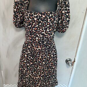 Who What Wear Leopard Peasant Dress